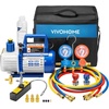 image:imageVIVOHOME 13 HP 45CFM 1 Stage HVAC Vacuum Pump and 4 Way AC Manifold Gauge  110V AC Vacuum Pump Kit with Leak Detector 5ft Hoses for R134a R12 R22 R502 R410a Air Conditioning Refrigeration Rechargingblue