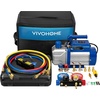 image:imageVIVOHOME 13 HP 45CFM 1 Stage HVAC Vacuum Pump and 4 Way AC Manifold Gauge  110V AC Vacuum Pump Kit with Leak Detector 5ft Hoses for R134a R12 R22 R502 R410a Air Conditioning Refrigeration Rechargingblue