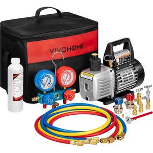 image:imageVIVOHOME 13 HP 45CFM 1 Stage HVAC Vacuum Pump and 4 Way AC Manifold Gauge  110V AC Vacuum Pump Kit with Leak Detector 5ft Hoses for R134a R12 R22 R502 R410a Air Conditioning Refrigeration Rechargingblack