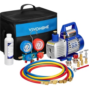 image:imageVIVOHOME 13 HP 45CFM 1 Stage HVAC Vacuum Pump and 4 Way AC Manifold Gauge  110V AC Vacuum Pump Kit with Leak Detector 5ft Hoses for R134a R12 R22 R502 R410a Air Conditioning Refrigeration Rechargingblue