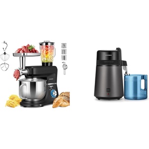 image:imageVIVOHOME Black 6 in 1 Stand Mixer with 85 Quart Bowl and Meat Grinder Blender Pasta Maker Attachments and Black Water Distiller 16 Gallon 6L 900W with Smart Switch