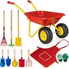 image:imageVIVOHOME Kids Wheelbarrow 11PCS Set Children Garden Cart Green  With Metal Gardening Tools Apron amp Gloves for Fun Educational Backyard PlayRed