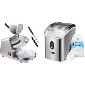 image:imageVIVOHOME Electric Dual Blades Ice Crusher Shaver Snow Cone Maker Machine Silver and Automatic Chewable Nugget Ice Cube Maker Machine