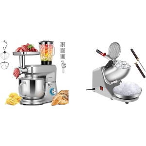 image:imageVIVOHOME Silver 6 in 1 Stand Mixer with 85 Quart Bowl and Meat Grinder Blender Pasta Maker Attachments and Silver Electric Ice Shaver Crusher 143lbs per Hour with Ice Pick