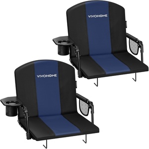 image:imageVIVOHOME Stadium Seats with Back Support Bleacher Chairs for Sport Event  Cup Holder Shoulder Strap 2 Pack Portable Foldable Seat ComfortableBlack and Navy Blue