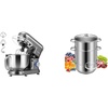 image:imageVIVOHOME Gray 660W 10 Speed 6 Quart TiltHead Stand Mixer and Stainless Steel Steam Juicer Extractor 11 Qt with Tempered Glass Lid and 2 Hose for Kitchen