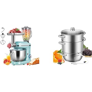 image:imageVIVOHOME Blue 3 in 1 Stand Mixer with 6 Quart Bowl and Meat Grinder and Silver 93QT Steam Juicer