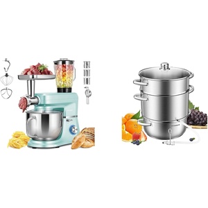 image:imageVIVOHOME Blue 6 in 1 Stand Mixer with 85 Quart Bowl and Meat Grinder Blender Pasta Maker Attachments and Stainless Steel 93QT Steam Juicer