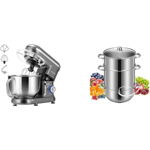 image:imageVIVOHOME Gray 660W 10 Speed 6 Quart TiltHead Stand Mixer and Stainless Steel Steam Juicer Extractor 11 Qt with Tempered Glass Lid and 2 Hose for Kitchen