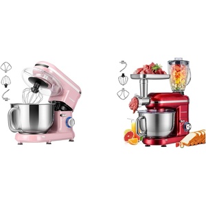 image:imageVIVOHOME Pink 660W 10 Speed 6 Quart TiltHead Stand Mixer and Red 3 in 1 Stand Mixer 6 Quart Electric TiltHead with Meat Grinder and Blender Attachments