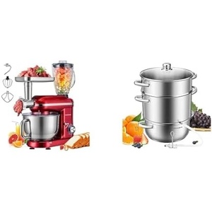 image:imageVIVOHOME Red 3 in 1 Stand Mixer with 6 Quart Bowl and Meat Grinder and Silver 93QT Steam Juicer