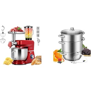 image:imageVIVOHOME Red 6 in 1 Stand Mixer with 85 Quart Bowl and Meat Grinder Blender Pasta Maker Attachments and Stainless Steel 93QT Steam Juicer