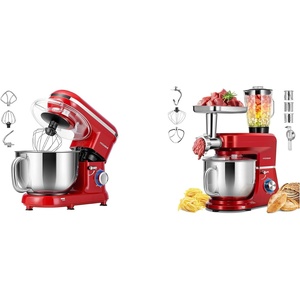 image:imageVIVOHOME Red 660W 10 Speed 6 Quart TiltHead Stand Mixer and Red 6 in 1 Stand Mixer 85 Quart Electric TiltHead with Meat Grinder Blender Pasta Maker