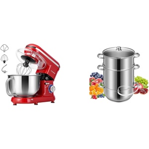 image:imageVIVOHOME Red 660W 10 Speed 6 Quart TiltHead Stand Mixer and Stainless Steel Steam Juicer Extractor 11 Qt with Tempered Glass Lid and 2 Hose for Kitchen