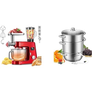 image:imageVIVOHOME Red 9 in 1 Stand Mixer with Fermentation 75 Quart 6 Speed Timer and Meat Grinder Juice Blender Vegetable Slicer Pasta Cookie Attachments and Stainless Steel 93QT Steam Juicer