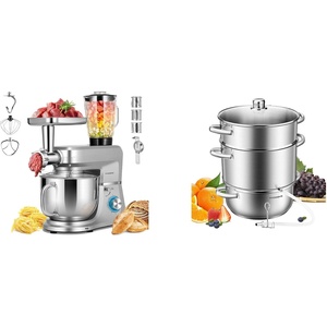 image:imageVIVOHOME Silver 6 in 1 Stand Mixer with 85 Quart Bowl and Meat Grinder Blender Pasta Maker Attachments and Stainless Steel 93QT Steam Juicer