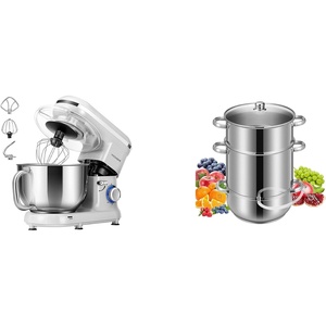 image:imageVIVOHOME Silver 660W 10 Speed 6 Quart TiltHead Stand Mixer and Stainless Steel Steam Juicer Extractor 11 Qt with Tempered Glass Lid and 2 Hose for Kitchen