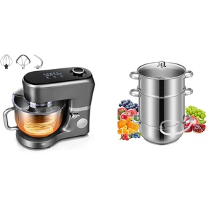 image:imageVIVOHOME Stand Mixer with Fermentation OneTouch Presets and 6 Qt Bowl Gray and VIVOHOME Stainless Steel Juicer Steamer Pot 11 Qt with Tempered Glass Lid