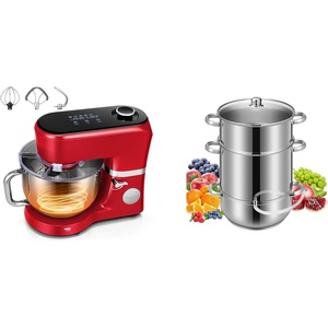 image:imageVIVOHOME Stand Mixer with Fermentation OneTouch Presets and 6 Qt Bowl Red and VIVOHOME Stainless Steel Juicer Steamer Pot 11 Qt with Tempered Glass Lid