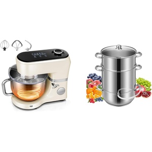 image:imageVIVOHOME Stand Mixer with Fermentation OneTouch Presets and 6 Qt Bowl White and VIVOHOME Stainless Steel Juicer Steamer Pot 11 Qt with Tempered Glass Lid