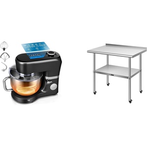 image:imageVIVOHOME Stand Mixer with Fermentation and 6 Qt Bowl and One Touch Presets and 24 x 36 Inch Stainless Steel Work Table with Backsplash and Wheels for Commercial Home and Warehouse