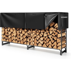 image:imageVIVOHOME 4 ft 14 Cord Firewood Rack Outdoor with Cover Combo Set  Heavy Duty Fire Wood Storage Rack and Cover Set with Zipper for Indoor Outdoor Patio Deck Porch8ft
